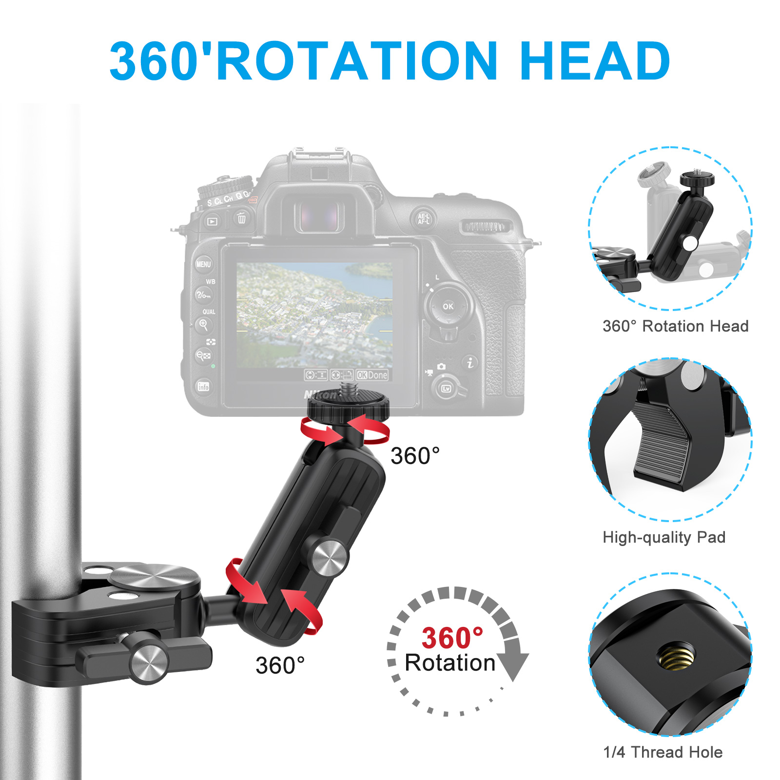 Aluminium Alloy Fastened Mount Holder Tremendous Clamp for Bike Handlebar Digicam - Wholesale Sturdy Crab Clip Accent