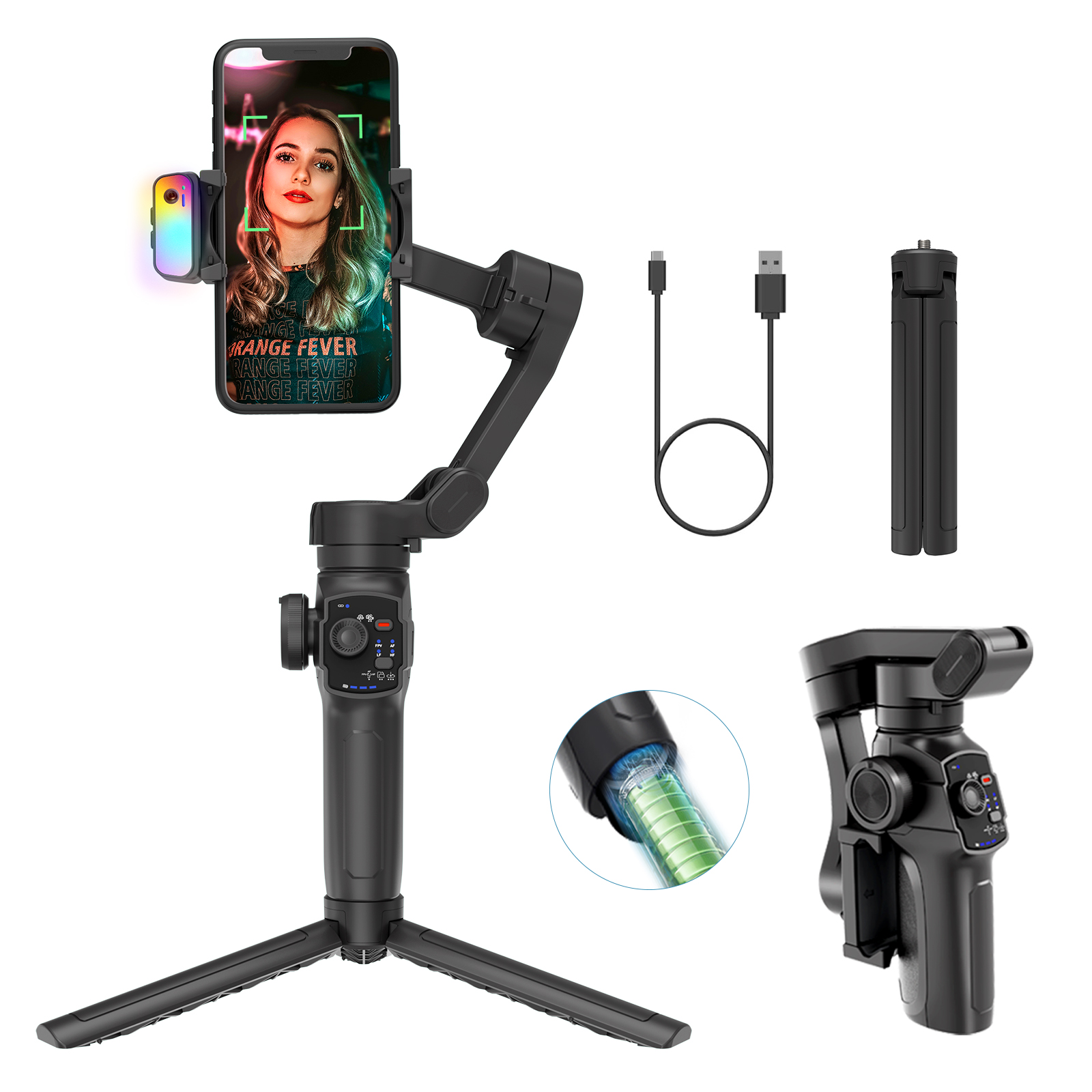 Face Monitoring Telephone Holder with Tripod, RGB Gentle, Extension Rod, and Gimbal Stabilizer for Dwell Selfies, Filming, Vlogging, and Out of doors Taking pictures